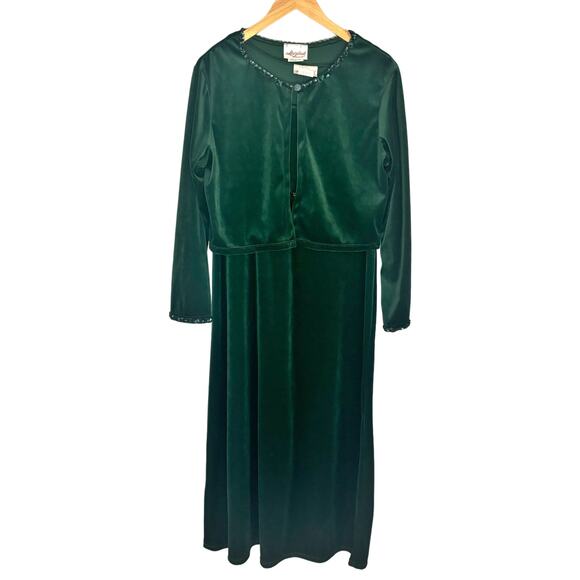 Vintage Storybook Heirlooms Green Velvet Maxi Dress & Topper - size Large - Picture 1 of 8